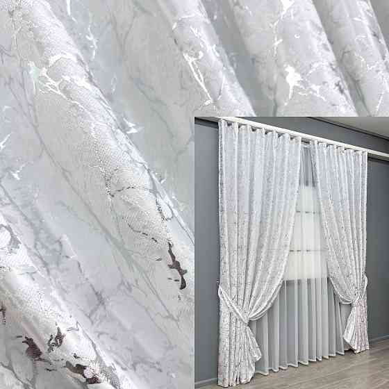 Комплект готових штор VR-Textil Льон мармур Royal Touch № 2009ш Білий 200х270 см 2 шт (32-483) Київ