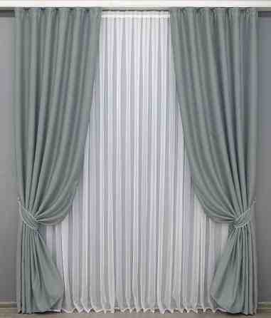 Комплект готових штор VR-Textil Льон Парма № 1340ш Сірий 150х270 см 2 шт (33-0184) Київ