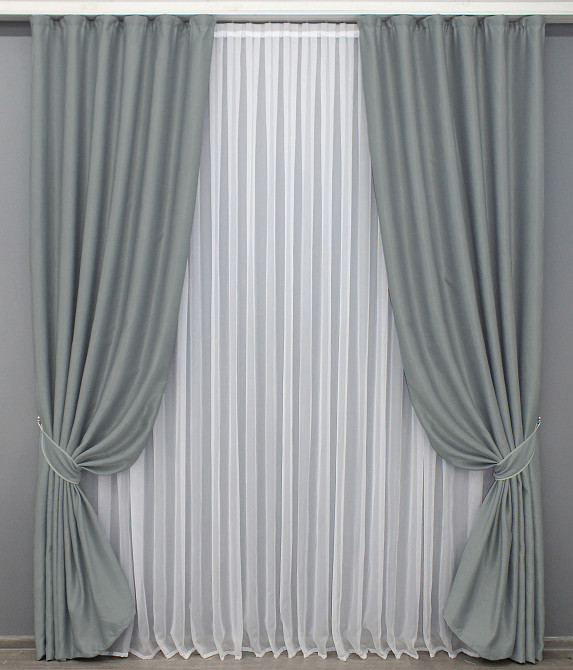 Комплект готових штор VR-Textil Льон Парма № 1340ш Сірий 150х270 см 2 шт (33-0184) Київ - фото 2