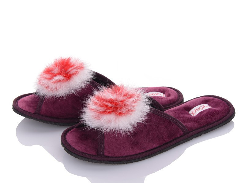 Капці жіночі відкриті PaGo "Пушок" з натуральним мехом бордовий Одеса - фото 2