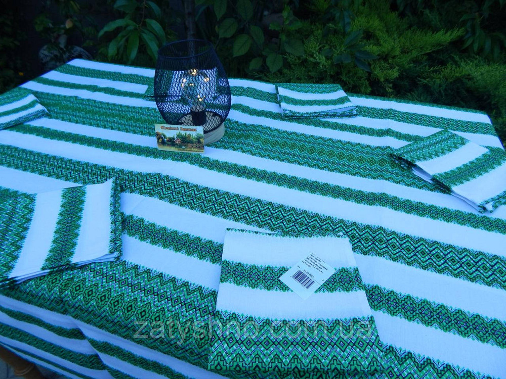 Зелена вишита скатертина з серветками Київ - фото 9