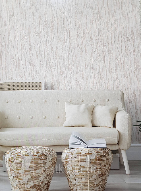 Шпалери вініл на флізеліні гарячого тиснення DU&KA Natura1.06х10 під кору дерева структурні бежеві Київ - фото 1