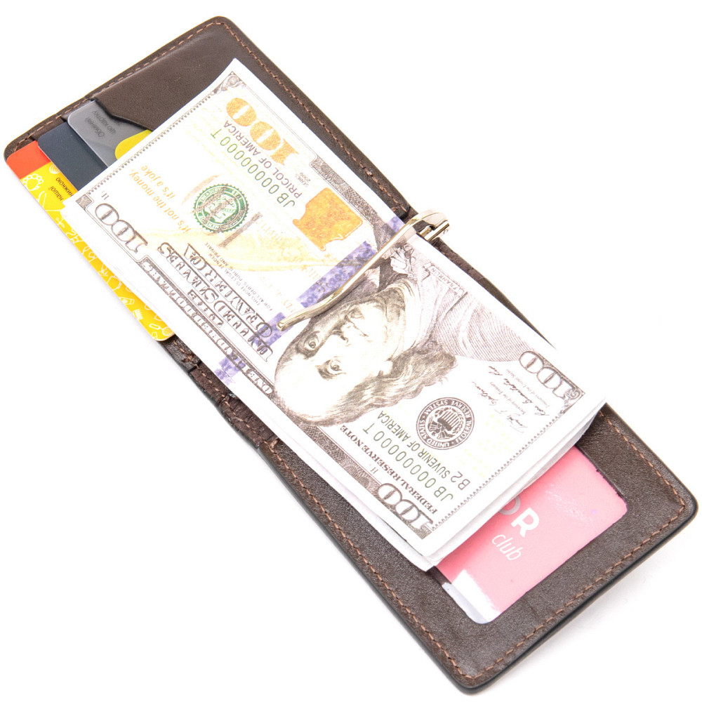 Мужской кожаный зажим для денег GRANDE PELLE 11478 Коричневый Киев - изображение 4