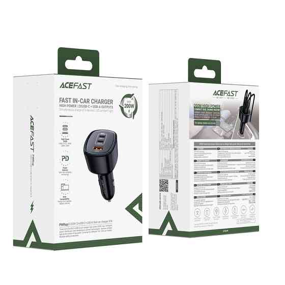 Автомобільний зарядний пристрій ACEFAST B18 200W(2USB-C+USB-A)fast car charger Black Одеса