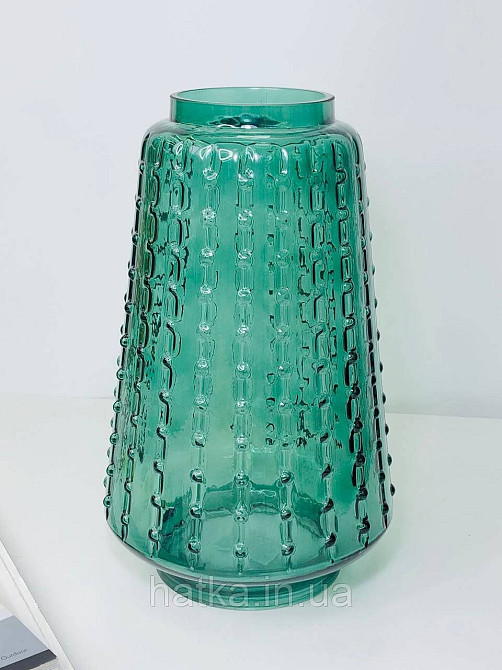 Ваза скляна 16,5*16,5*27,5 см "Марта" зелене товсте скло Київ - фото 1