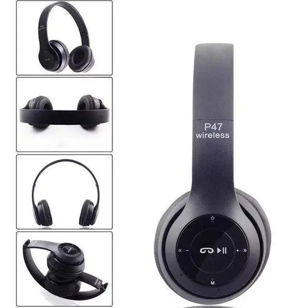 Бездротові Bluetooth навушники з мікрофоном та Mp3 плеєром, P47, Чорний / Стерео гарнітура / Накладні навушники блютуз Київ - фото 7
