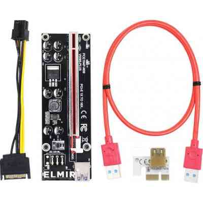 Райзер Dynamode PCI-E x1 to 16x 60cm USB 3.0 Red Cable SATA to 6Pin Power v. (RX-riser 009S Plus) Винница