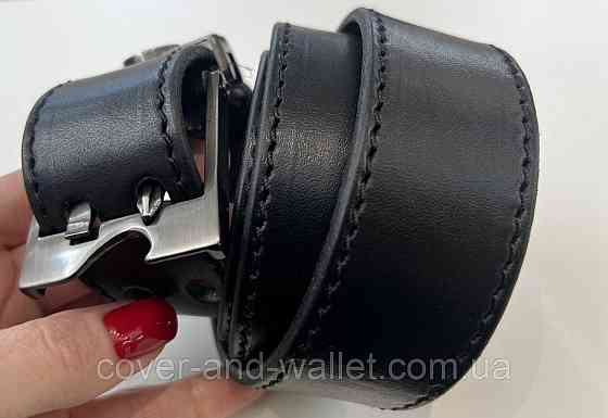 Модный мужской ремень из натуральной кожи с оригинальной пряжкой на две спицы 40 мм PS Leather (черный) Киев