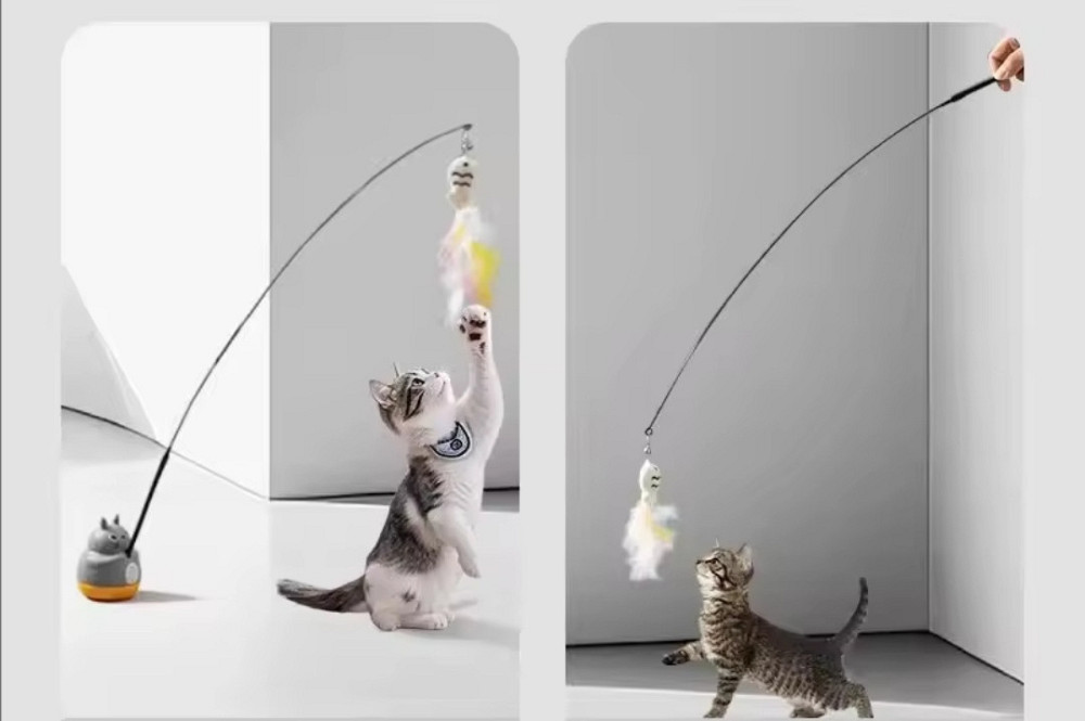 Интерактивная игрушка котик на палочке рыбка с колокольчиком 70 см разноцветный Київ - фото 7