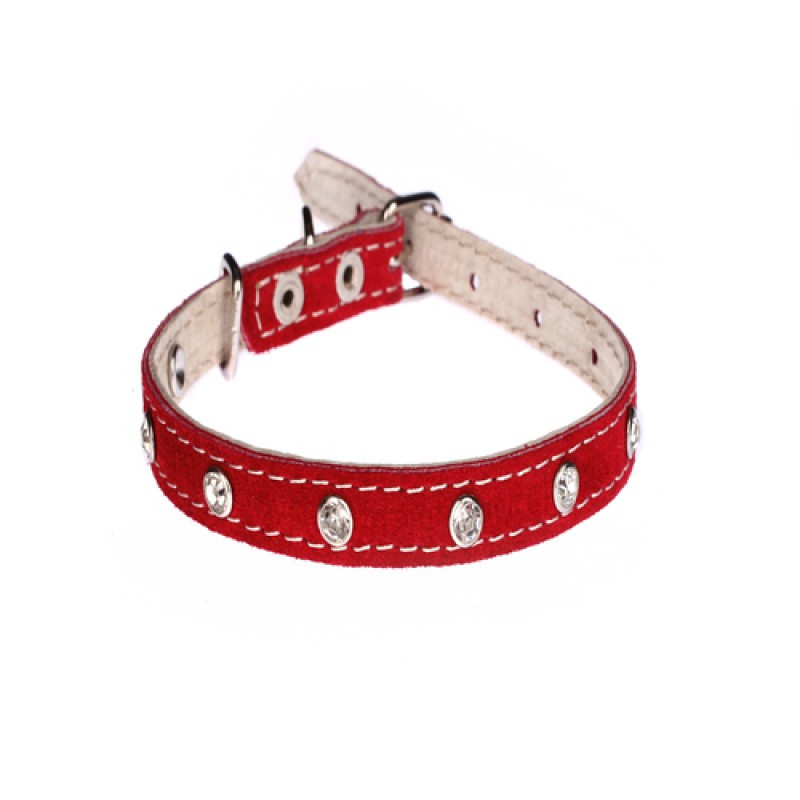 Нашийник 198 10мм "Велюр" шкіра подвійний прикрашений стразами Вінниця - фото 1