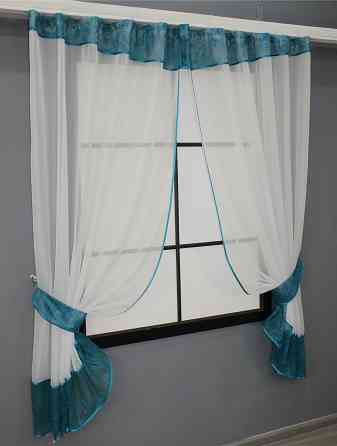 Кухонный комплект VR-Textil № 085к шторки с ламбрекеном молочный с синим 280х170 см (52-0917) Киев