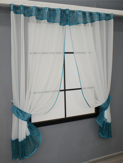 Кухонный комплект VR-Textil № 085к шторки с ламбрекеном молочный с синим 280х170 см (52-0917) Киев - изображение 2