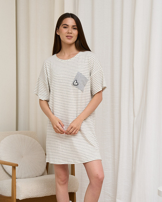 Жіноча туніка вільного крою в рубчик - Смужки, кишеня Nicoletta 48019 XXL Київ - фото 1