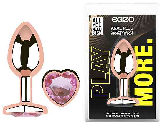Анальна пробка з кристалом EGZO - Rose Gold Heart Plug Pink size M Sex Aura Київ