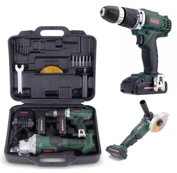 SR-016 Акумуляторний набір інструментів: кутова шліфмашина 125мм + дриль-шуруповерт 20,4В, 2 батареї та кейс Одеса - фото 1