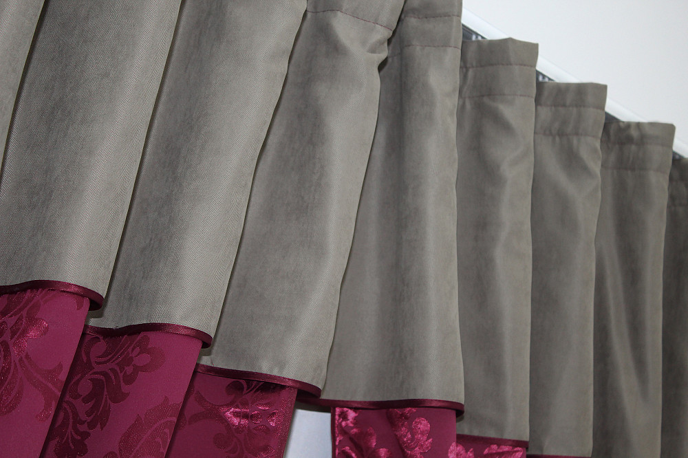 Кухонные шторы VR-Textil № 073к с ламбрекеном и подхватами бордовый с серым 270х170 см (52-0518) Киев - изображение 5