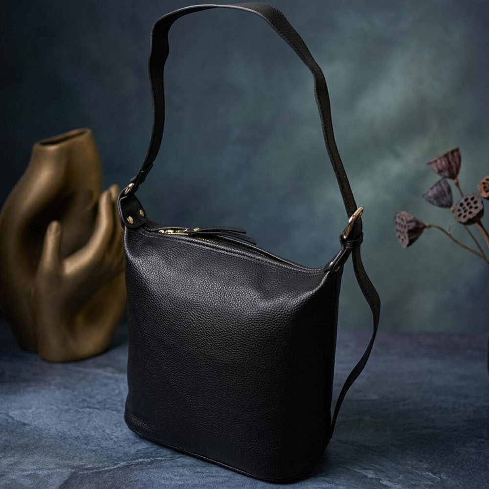 Вместительная женская сумка с одной длинной ручкой из натуральной кожи Vintage 22305 Черная Киев - изображение 14