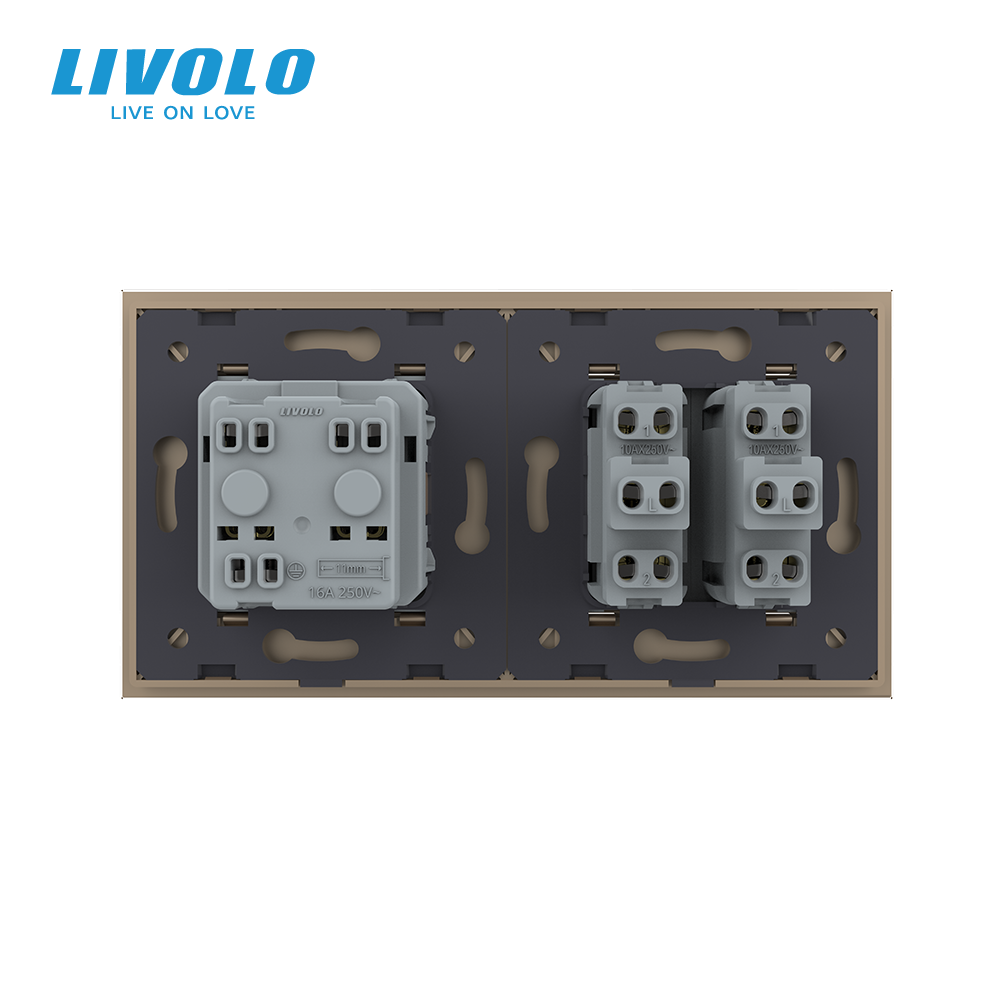 LIVOLO Двоклавішний вимикач з розеткою Livolo золотий скло (VL-C7C1EUK2-13) Коломия - фото 7