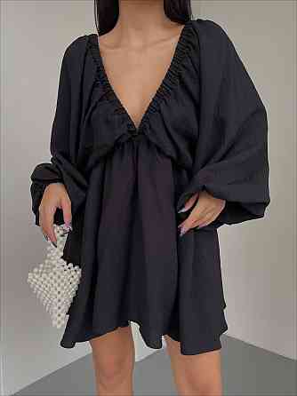 Женское легкое мини платье свободного кроя креп жатка Черный Одесса