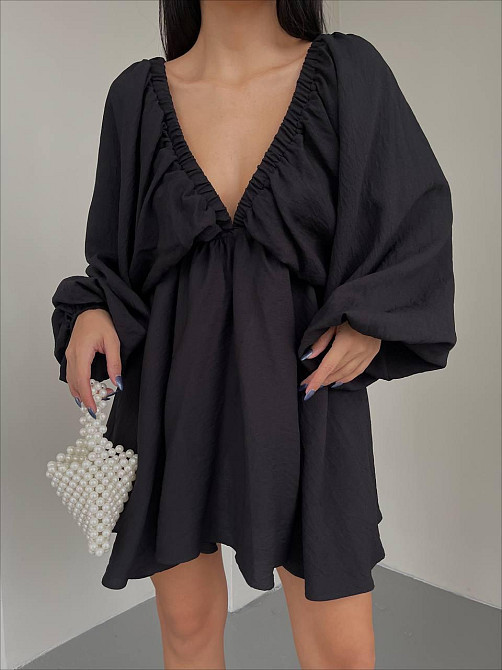 Женское легкое мини платье свободного кроя креп жатка Черный Одесса - изображение 3