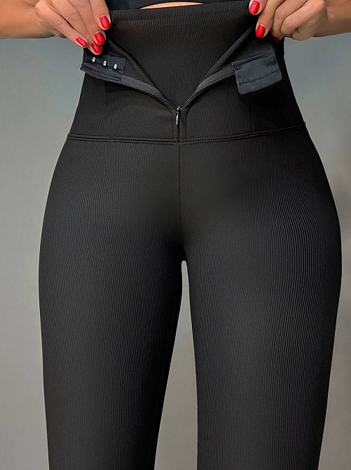 Лосины женские Kenalin 88-1 утепленные с корсетом на молнии в рубчик черные, черный, SM Киев - изображение 1