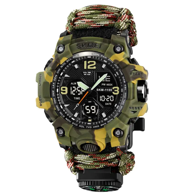 Часы мужские спортивные Skmei 1155 B hamlet на паракордовом ремешке (Камуфляж) Киев - изображение 1