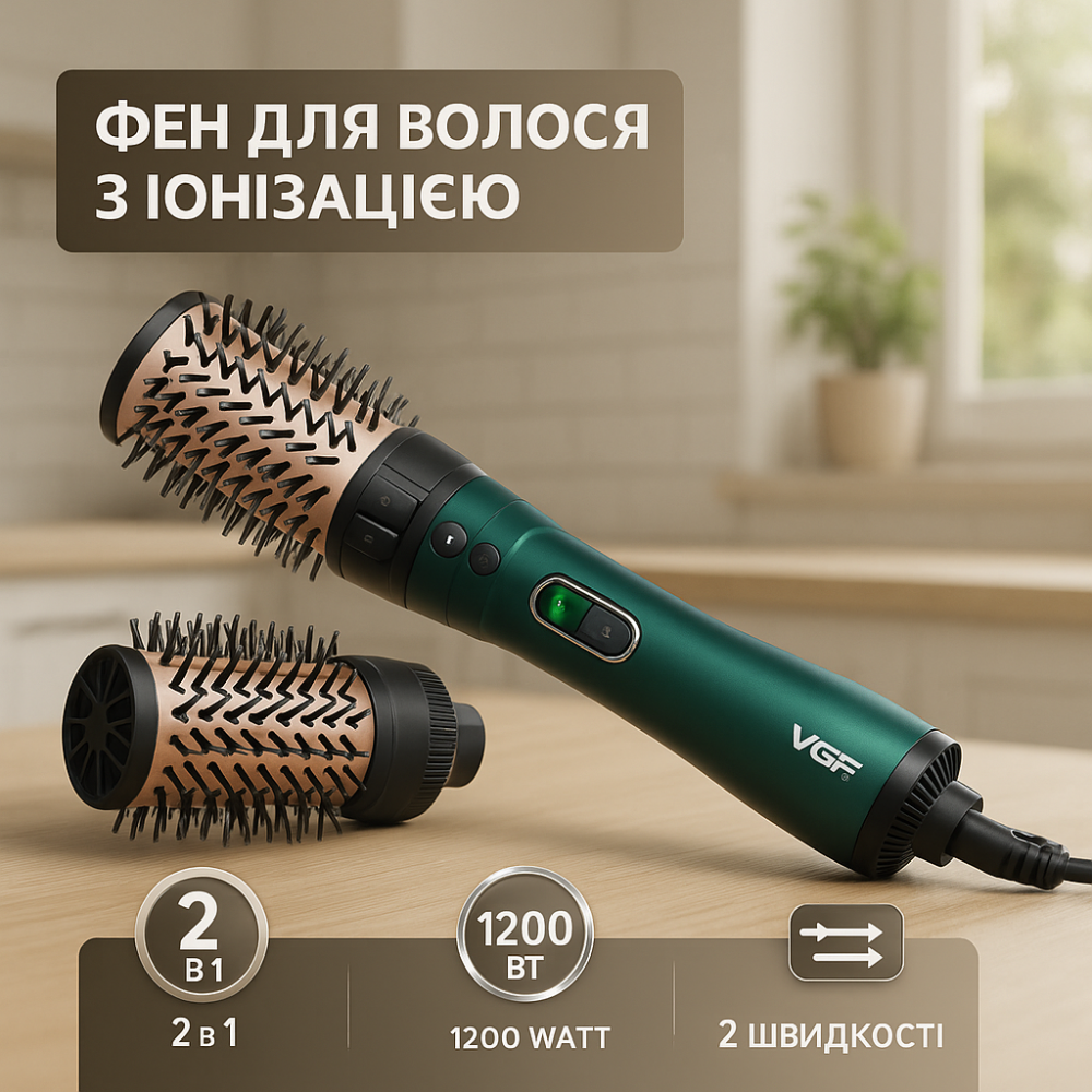 Многофункциональный стайлер для волос VGR V-498 2 в 1, Вращающийся фен расческа с насадками WA-78 Львов - изображение 20