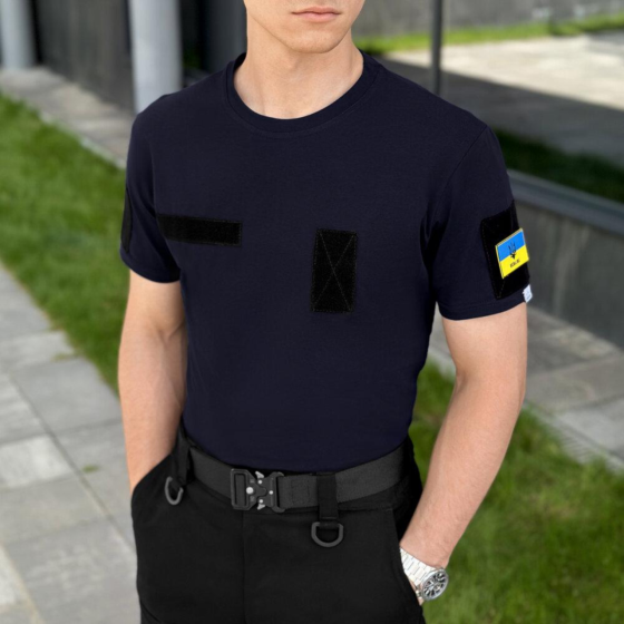 Тактическая футболка зсу Pobedov Peremoga для военнослужащих, футболка военная темно-синяя L Одесса