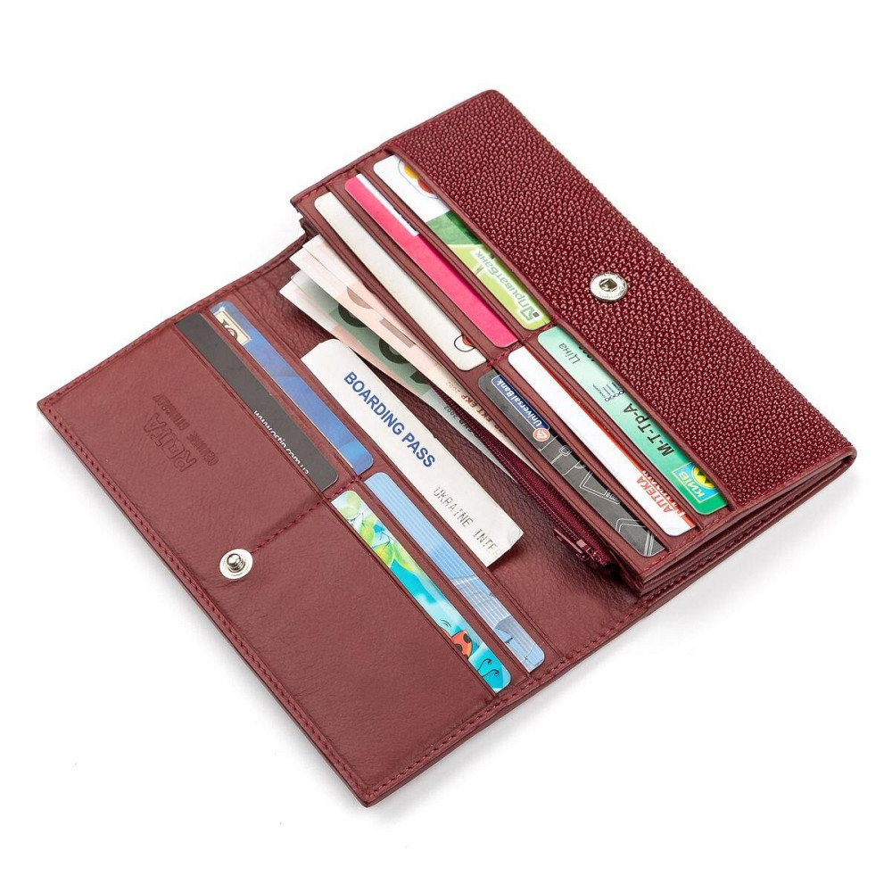 Гаманець жіночий STINGRAY LEATHER 18097 з натуральної шкіри морського ската Бордовий Київ - фото 3