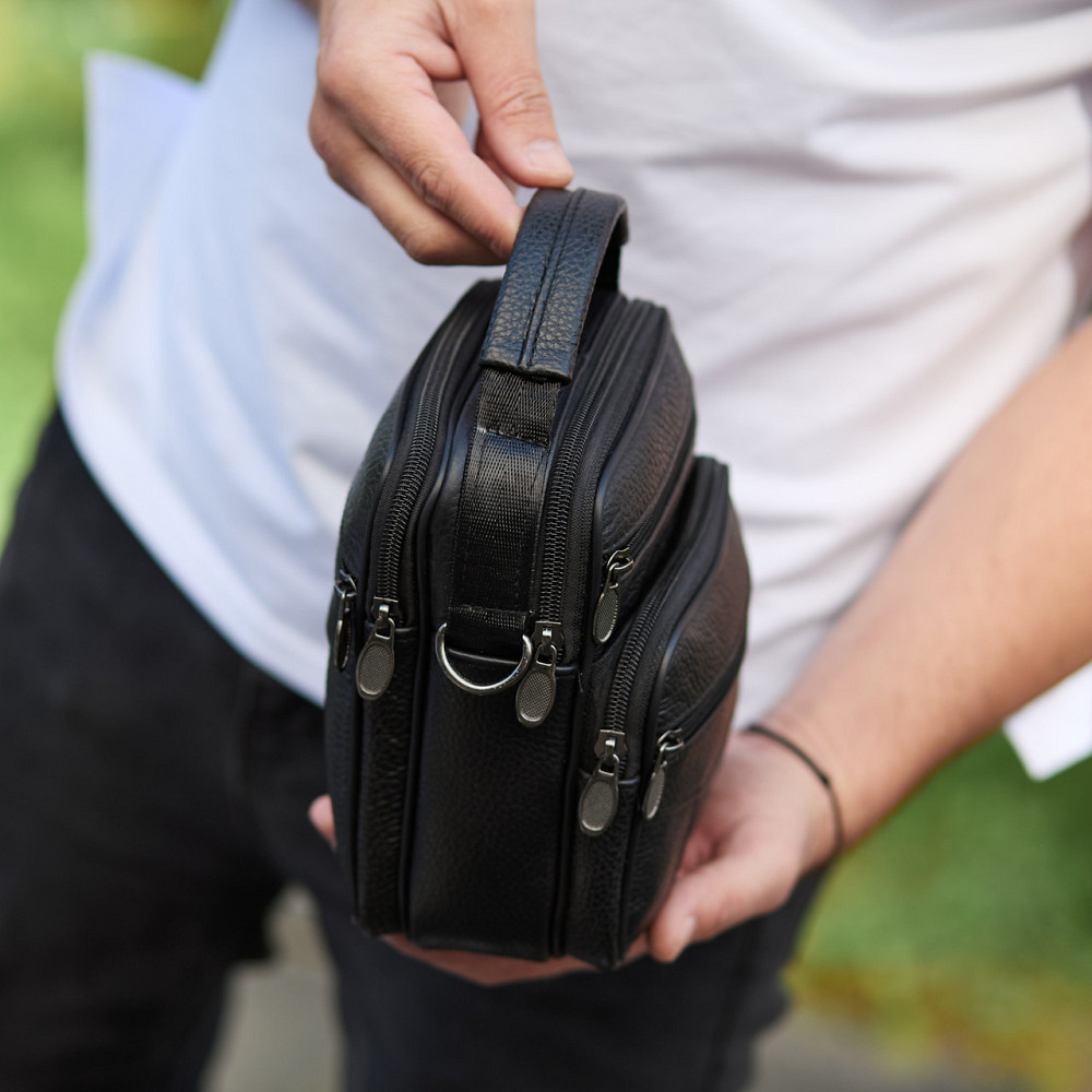 Сумка месенджер чорна чоловіча зі шкіри через плече Tiding Bag Київ - фото 4