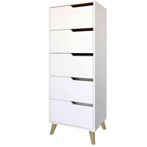 Комод высокий с ножками в цвете Орех светлый 5 ящиков М-ЗОН Борн 500 Нимфея Альба (белый) (MZN-031111) Львов