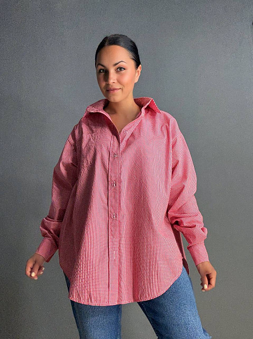 Сорочка жіноча Irel 2222 супер оверсайз в клітинку подовжена великі розміри червона, червоний, one size Київ - фото 1