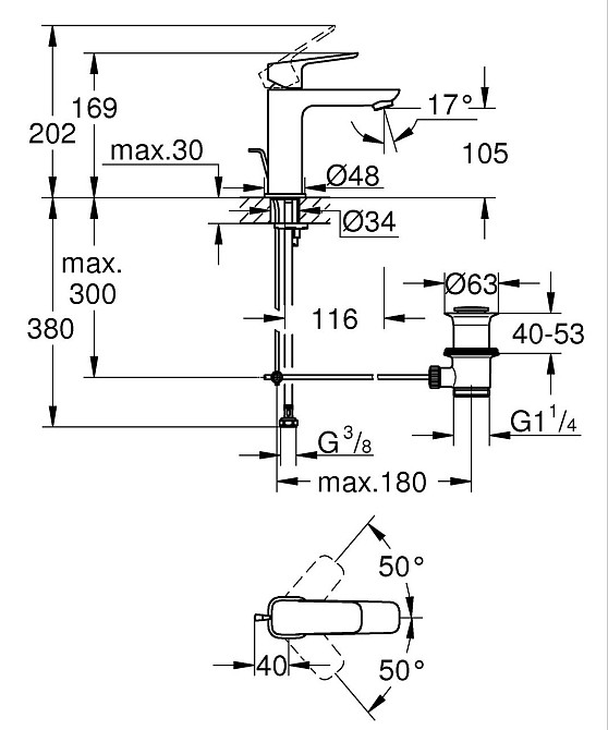 Одноважільний змішувач для раковини Grohe Cubeo M-розміру (1017492430) ( 26343 ) Харьков - изображение 4