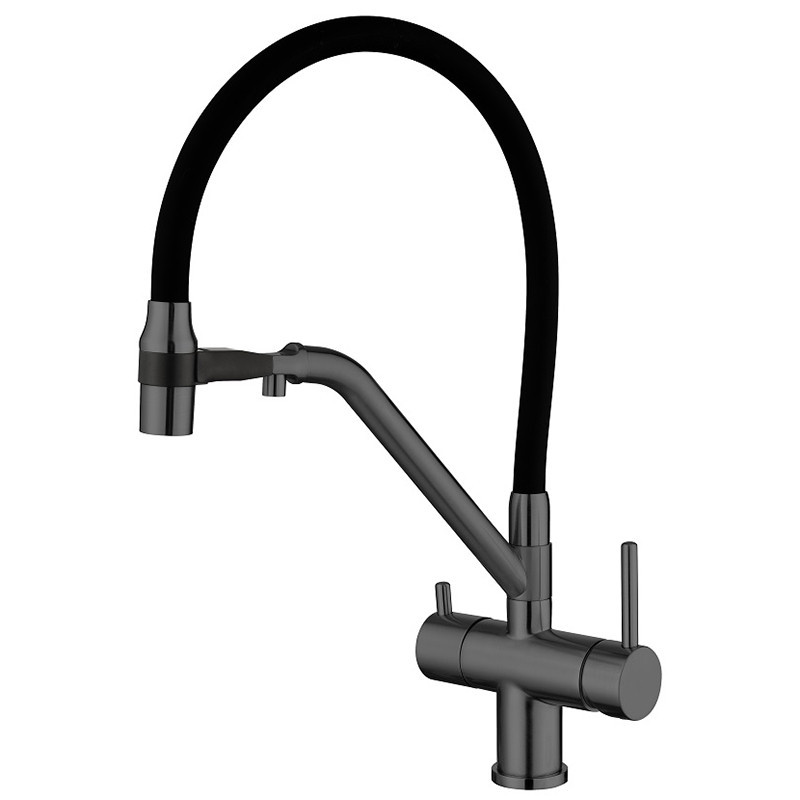 Кухонний змішувач KB-72006-07 з виходом для питної води колір графіт гнучкий вилив з підставкою (KR3382) Чернівці - фото 1