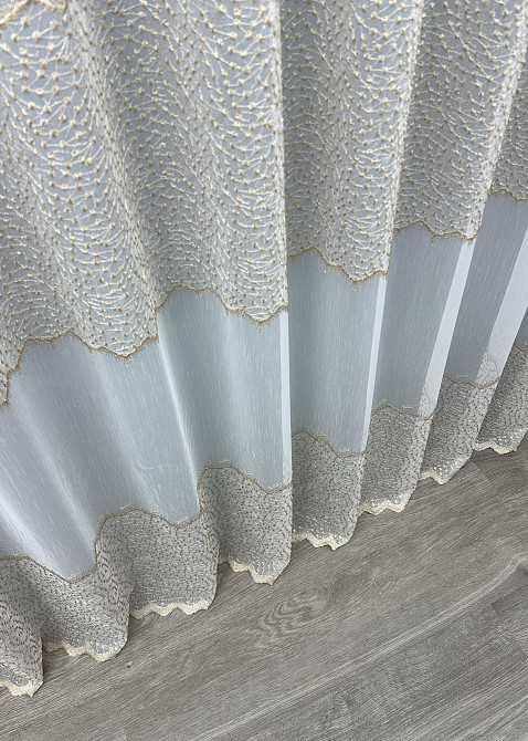 Тюль VR-Textil 1655т Бамбук с вышивкой и люрексом Молочный с капучино 300х270 см (42-0659) Киев - изображение 8