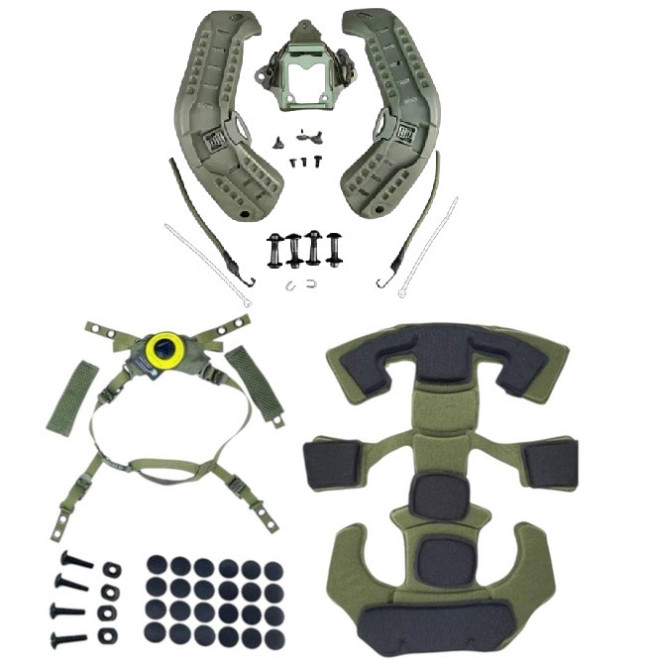 Обвес для шлема MICH подвесная система + защитные подушки + боковые рельсы ARC + шрауд (Оливковый) Винница - изображение 1