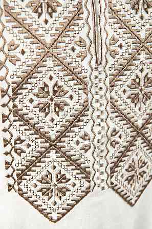 Вышиванка для мальчиков с длинным рукавом льняная, молочная, топ Киев