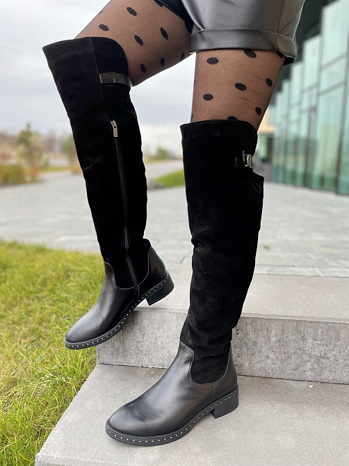 Vesna Ботфорти жіночі VESNA 2411/4 чорні (зима, шкіра+замша натуральна) (4886) лише 39р. 39 Коломия - фото 1