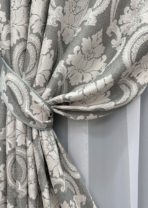 Комплект готовых штор VR-Textil Лен Корона Мария № 1266ш Графитовый с светло-бежевым 130х270 см 2 шт (39-0032) Киев - изображение 5