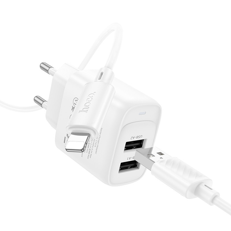 Сетевое зарядное устройство с кабелем HOCO C141A Smart dual-port charger set(iP) White Одесса - изображение 3