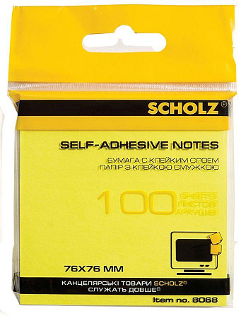 Папір для нотаток 76*76 100л кольоровий "Scholz" 8068 неоновий жовтий, шт Київ - фото 1