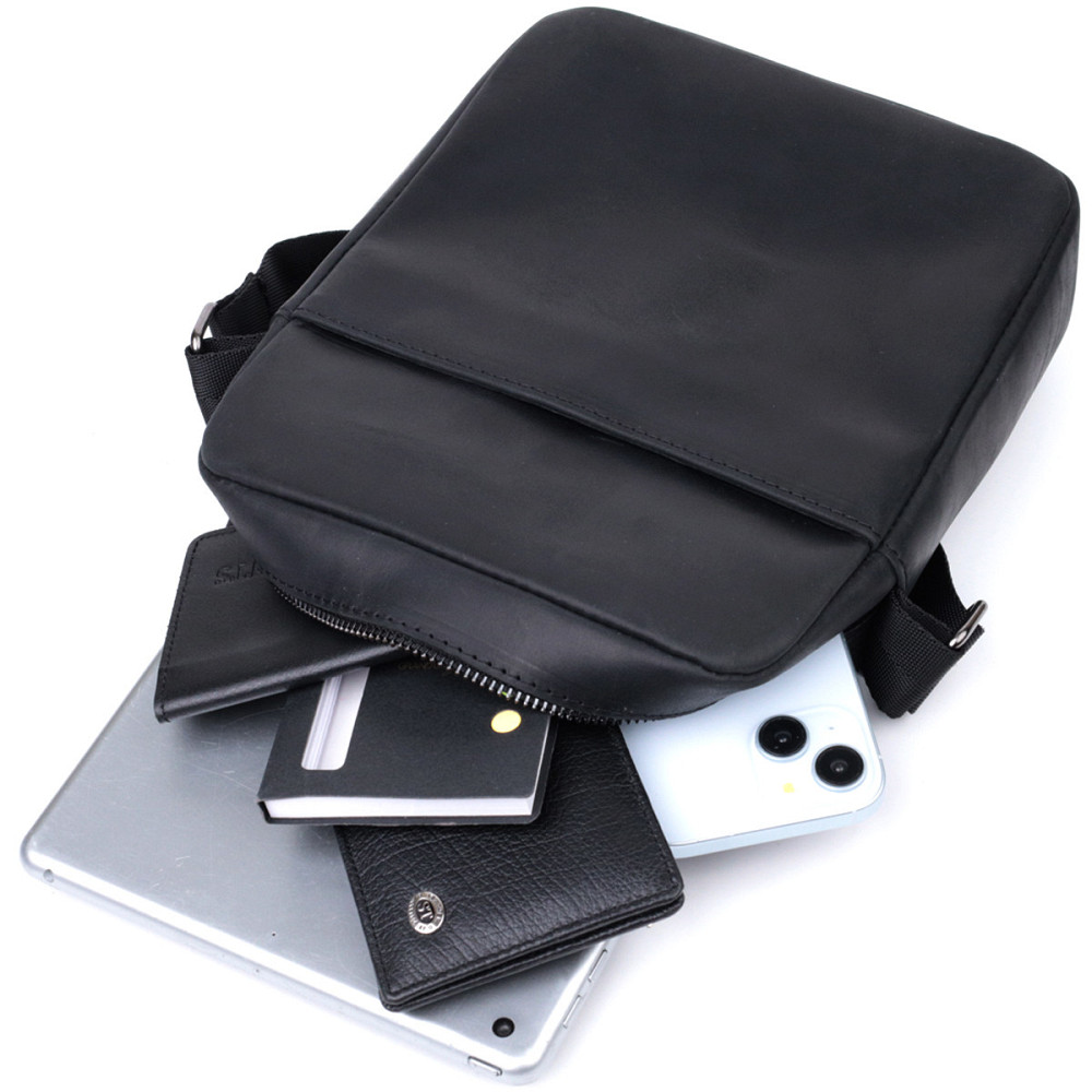 Чоловіча сумка через плече з матової шкіри Чорна (SHVIGEL) Київ - фото 2