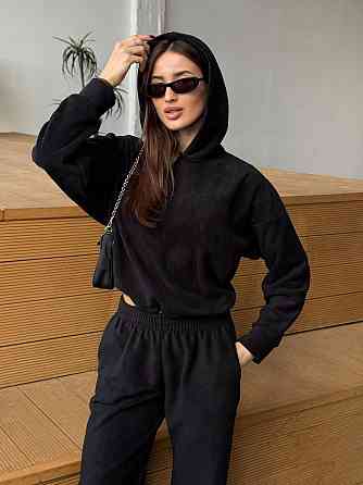 Флісовий жіночий костюм з капюшоном Чорний 42/46 Харків