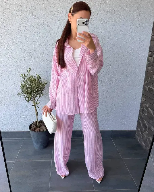 Жіночий лляний костюм oversize — блакитний, бежевий, рожевий Одеса - фото 1