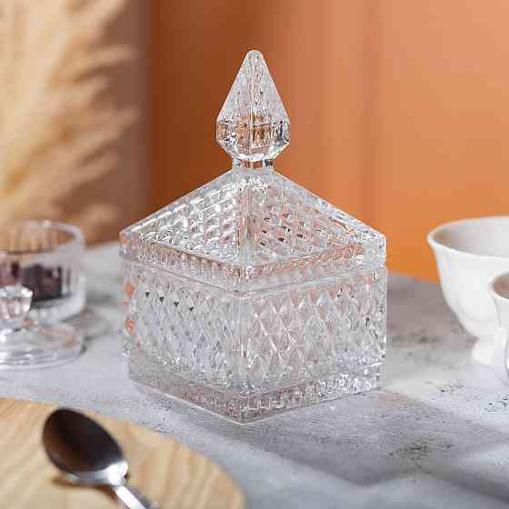 Стеклянная конфетница с крышкой квадратная 8.5 см Киев