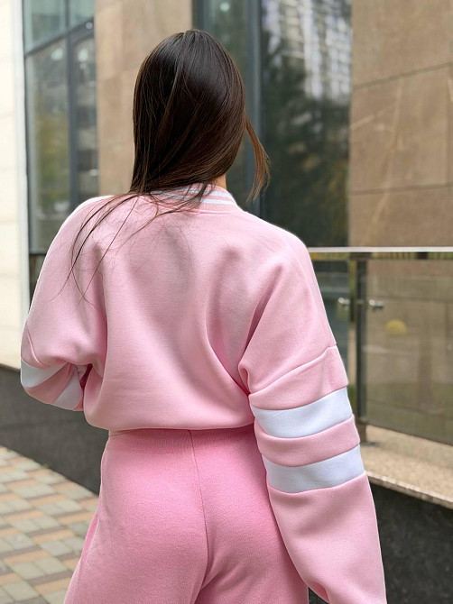 Жіночий повсякденний теплий бомбер тринитка на флісі Рожевий Одеса - фото 2