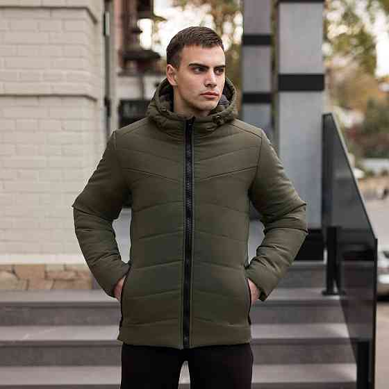 Зимняя куртка мужская теплая с капюшоном короткая Frost Pobedov Winter Jacket Dzen хаки Одесса