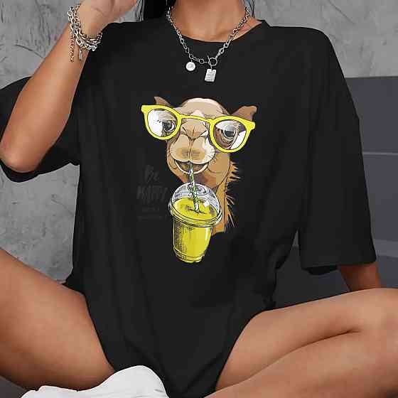 Футболка оверсайз женская длинная с рисунком Черный Рисунок 46/48 Харьков