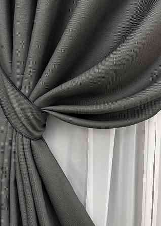 Комплект готовых штор на люверсах VR-Textil Рогожка TERRA LUXE № 1857ш Графитовый 150х270 см 2 шт (37-0310) Киев
