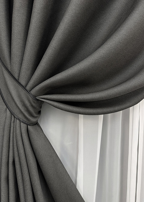 Комплект готовых штор на люверсах VR-Textil Рогожка TERRA LUXE № 1857ш Графитовый 150х270 см 2 шт (37-0310) Киев - изображение 5